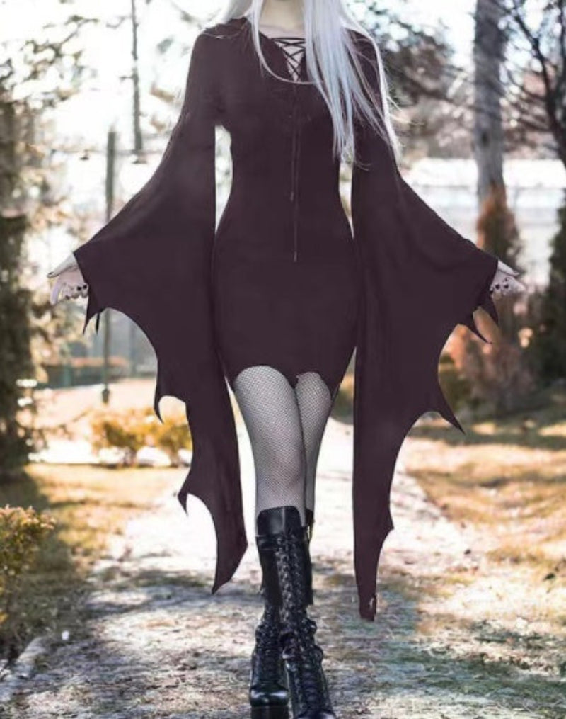 Women's Halloween Costume Dress – Gothic Bat Style for Party, Cosplay & Trick-or-Treat