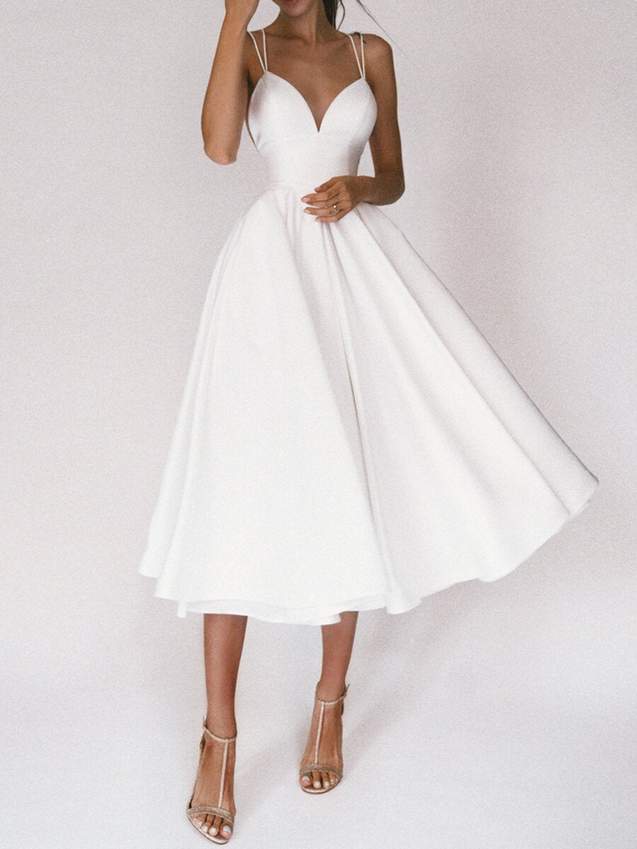 Ladies Elegant Sleeveless A-Line Dress – Cocktail Dress with Spaghetti Straps