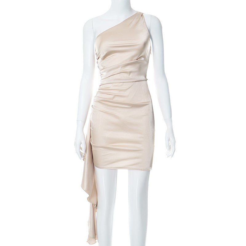 Amelia – One-shoulder Sleeveless Mini Dress Sexy Slim Backless Skirt