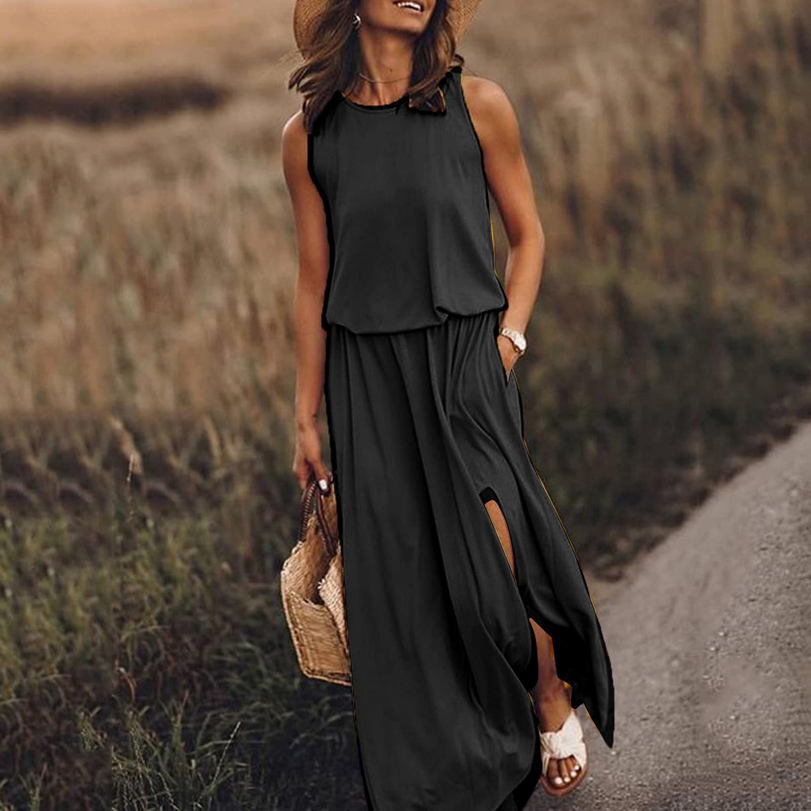 Women's summer dress with slit – maxi dress for beach, party or wedding – elegant boho women's dress in plus sizes