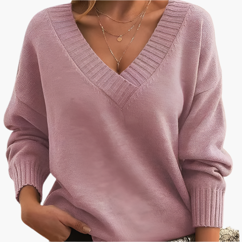 Women's V-neck Knitted Sweater – Elegant Timeless Style for Winter & Daily Use