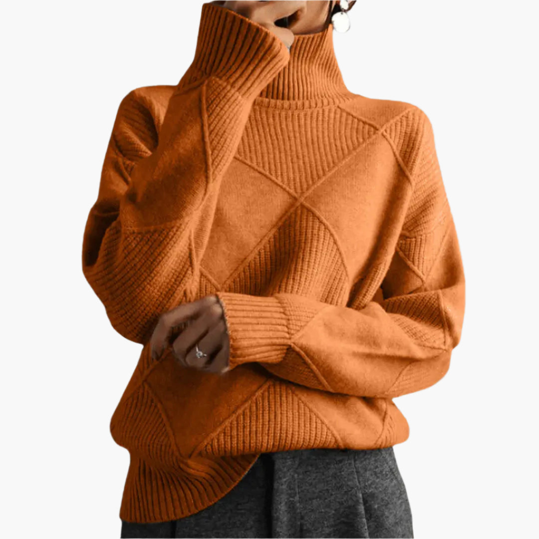 Women's Knitted Sweater with Diamond Pattern – Stylish Casual Look for Every Occasion