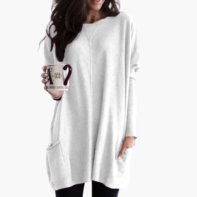 Women's Long Casual Oversized Sweater with Pockets – Comfortable Tunic for Autumn & Winter