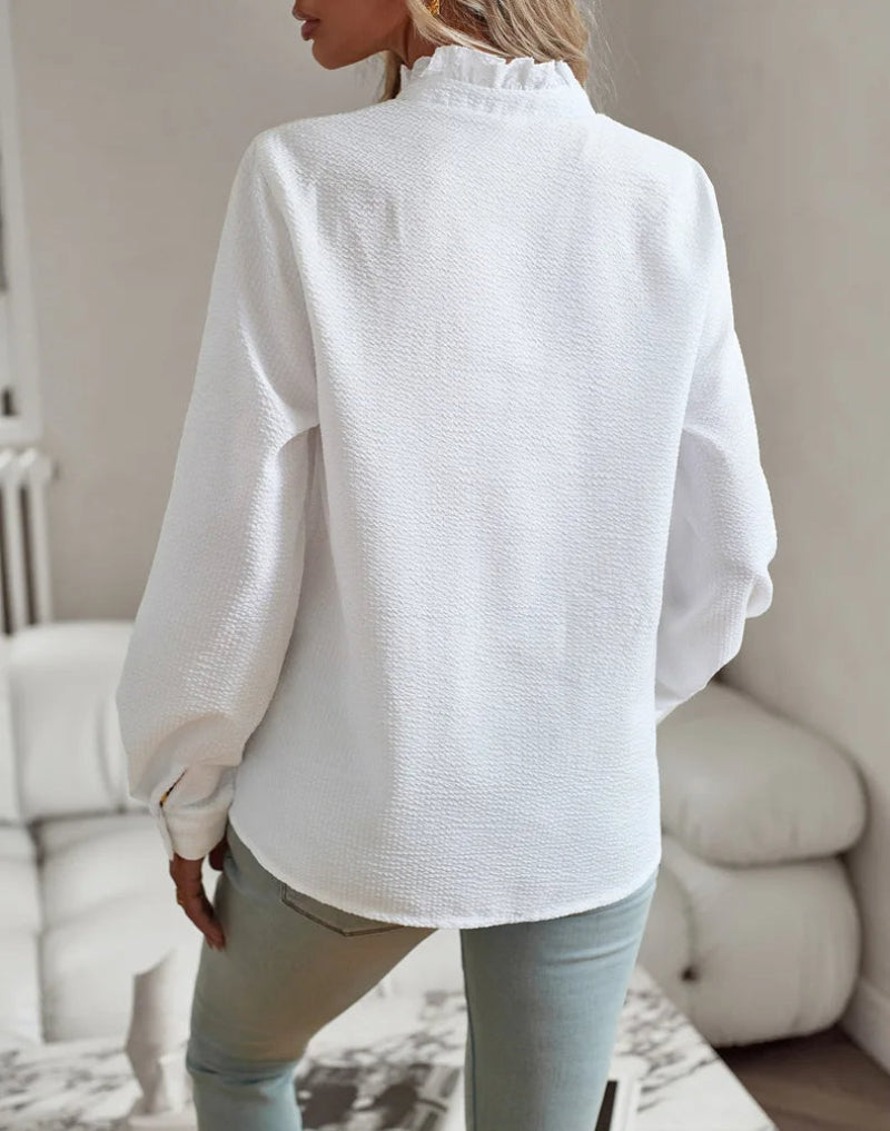 Ladies Chic Ruffle Blouse – Casual & Business, Fashionable Long Sleeves