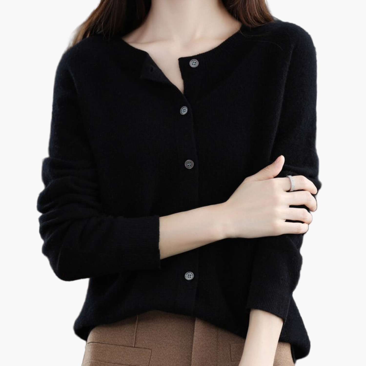 Women's Classic Knitted Cardigan with Round Neck – Stylish and Comfortable for Every Occasion