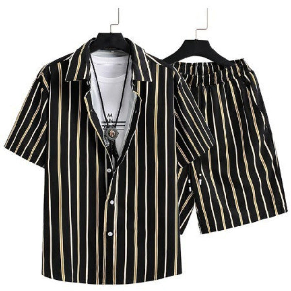 Men's Summer Set – Trendy Abstract Shirt and Shorts – Casual Style for Vacation and Leisure Time