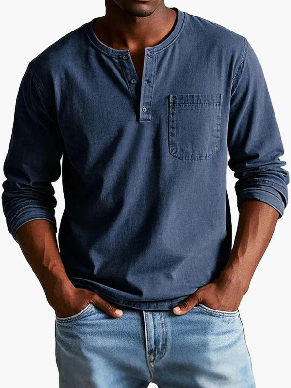 Heren Longsleeve Henley Shirt – Casual Comfort en Tijdloze Stijl voor Elke Gelegenheid
