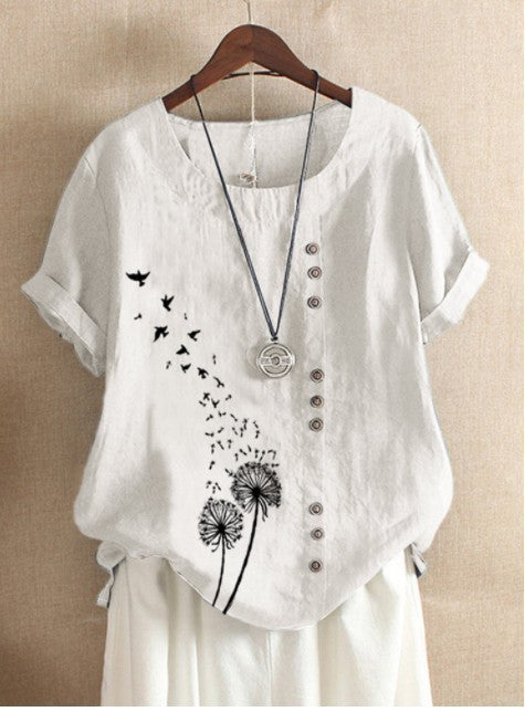 Emily – Drooping Cotton and Linen Women's T-shirt with Short Sleeves