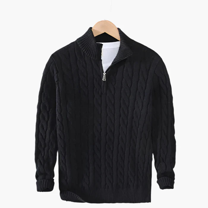Men's Knitted Sweater with Zipper – Classic Cable Sweater for Style and Comfort