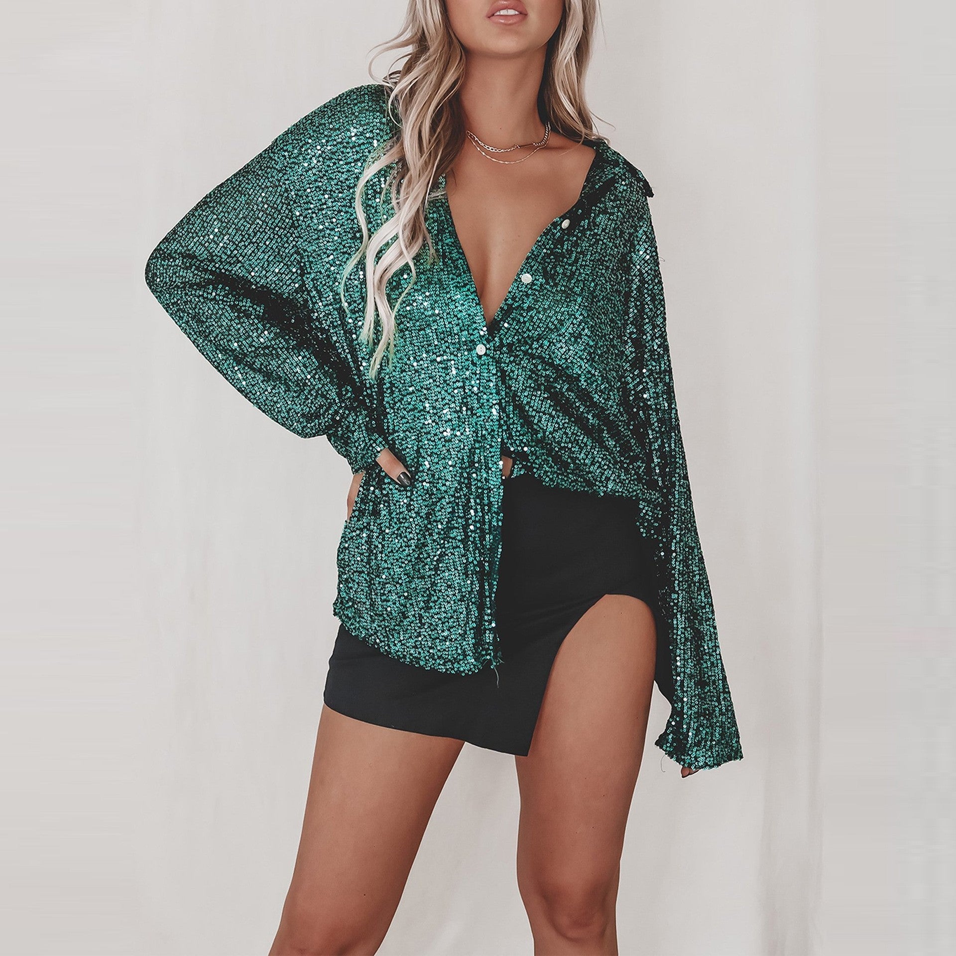 Mary – Long Sleeve Sequin Blouse for Parties