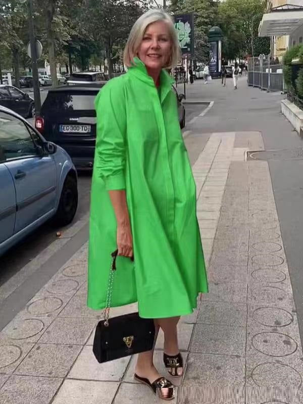 Women's Shirt Dress with Loose Silhouette and Rolled-up Sleeves