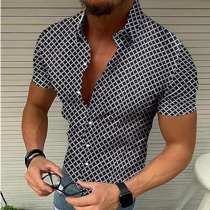 Men's Slim Fit Shirt with Short Sleeves – Casual Geometric Design