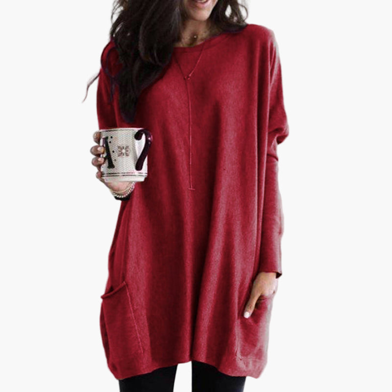 Women's Long Casual Oversized Sweater with Pockets – Comfortable Tunic for Autumn & Winter