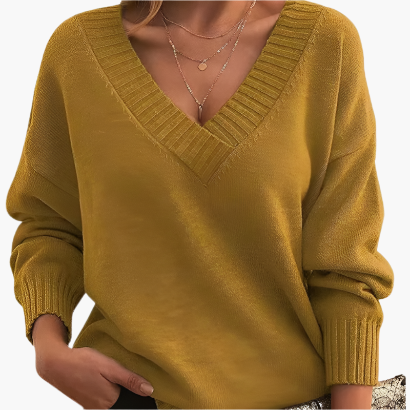 Women's V-neck Knitted Sweater – Elegant Timeless Style for Winter & Daily Use