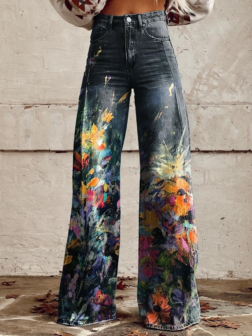 Jenny – Wide Women's Pants with 3D Digital Print