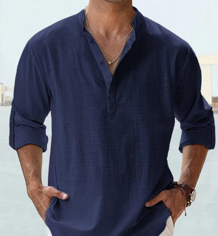 Men's casual tunic shirt with long sleeves for leisure and vacation
