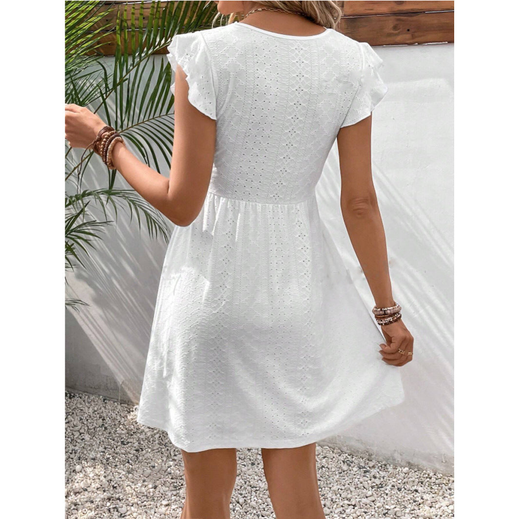 Elizabeth – Knitted Jacquard Dress with See-through Lace and Butterfly Sleeves