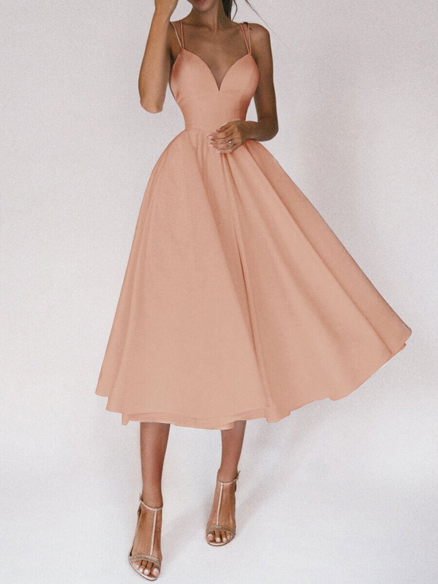 Ladies Elegant Sleeveless A-Line Dress – Cocktail Dress with Spaghetti Straps