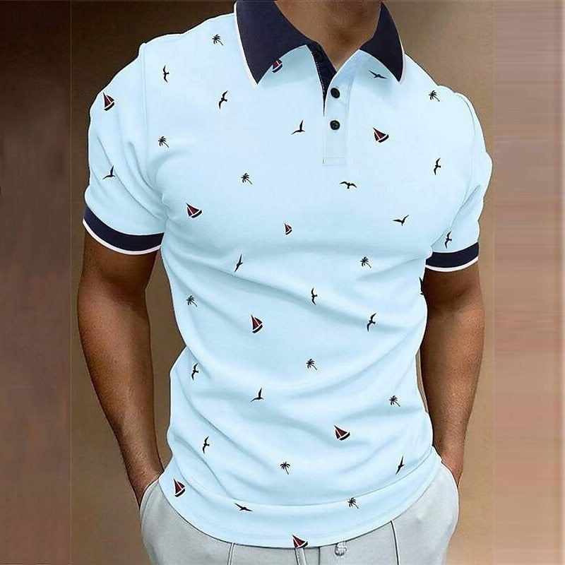 Neville – Short Sleeve Street Style Shirt with Sailboat Print