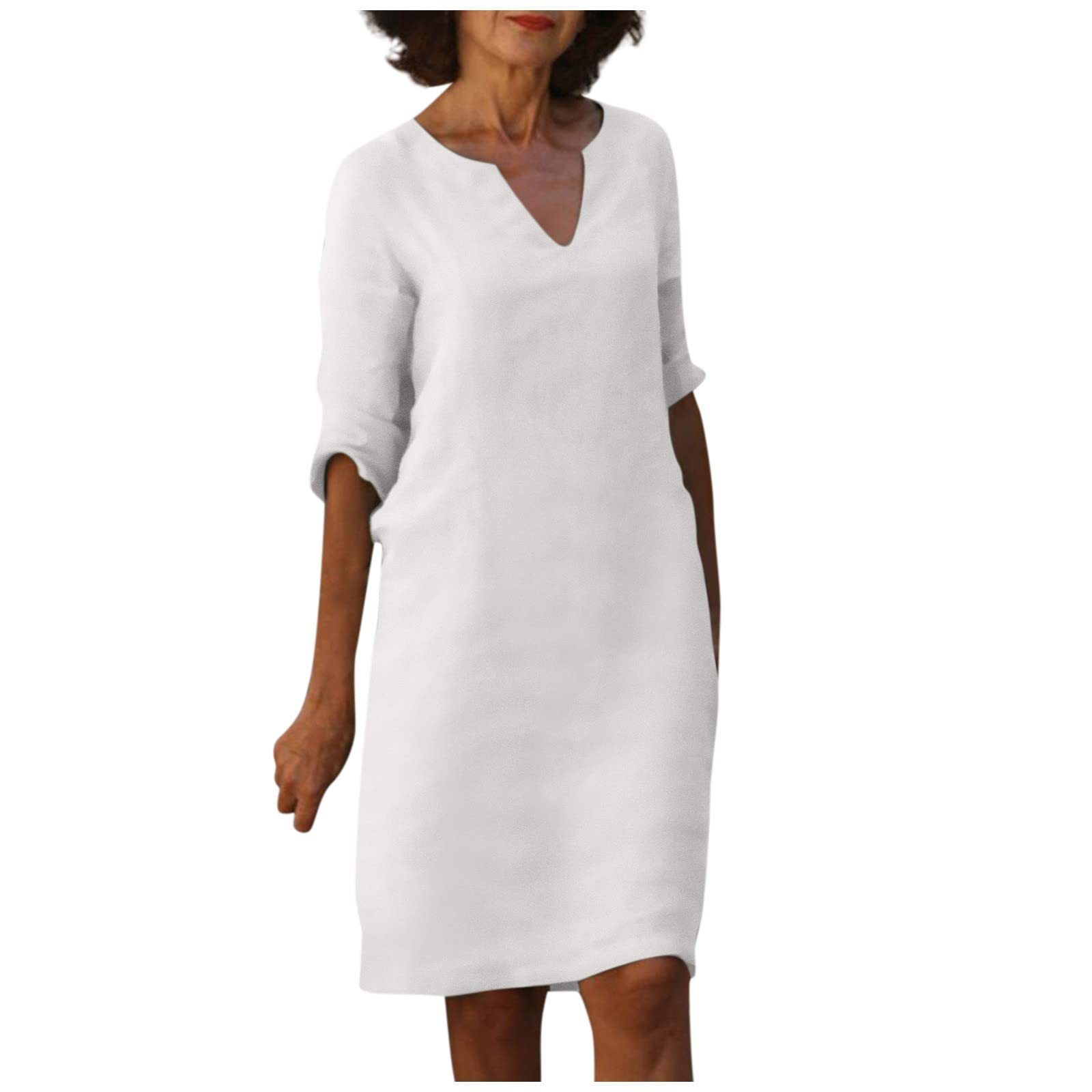 Women's casual dress with V-neck and 3/4 sleeves – Comfortable and stylish for daily use