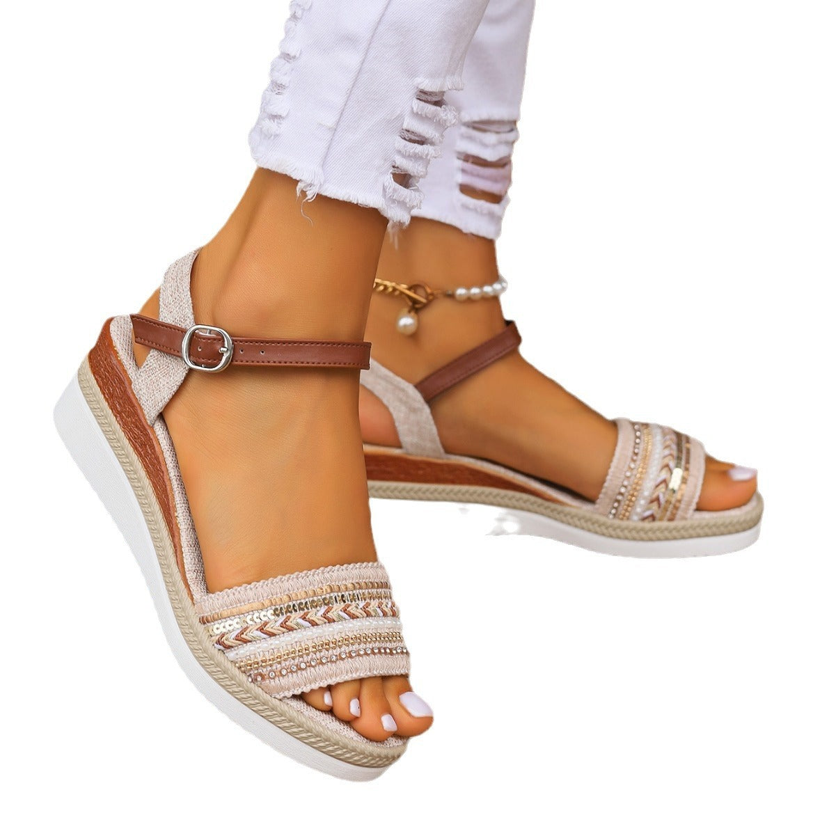 Julia – Women's Sandals with Thick Rope Edge Sole