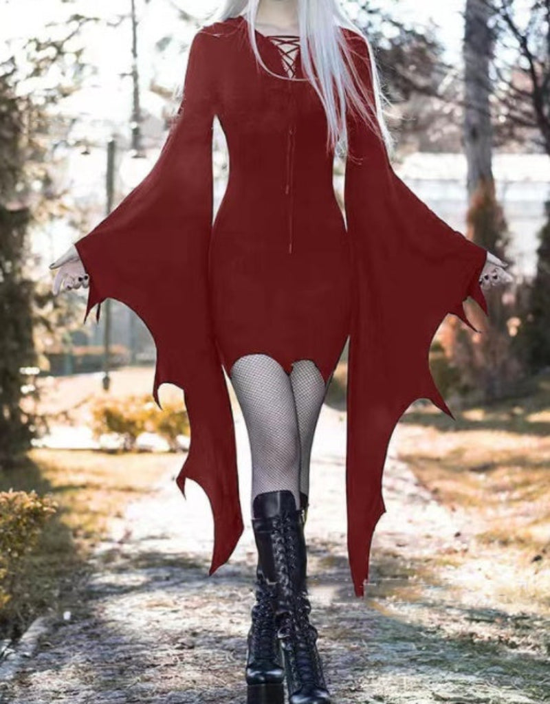 Women's Halloween Costume Dress – Gothic Bat Style for Party, Cosplay & Trick-or-Treat