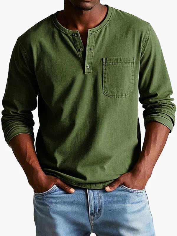 Heren Longsleeve Henley Shirt – Casual Comfort en Tijdloze Stijl voor Elke Gelegenheid