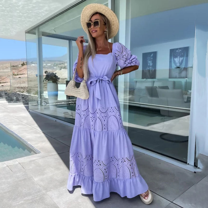 Victoria – Airy Women's Linen-look Summer Dress with Loose Fit and Tie at the Waist