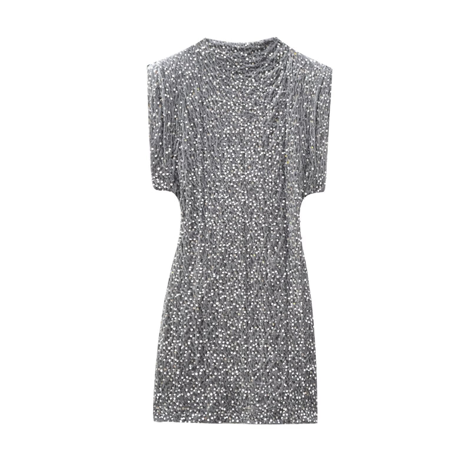 Abigail – Mini Dress with Beads and Shoulder Padding