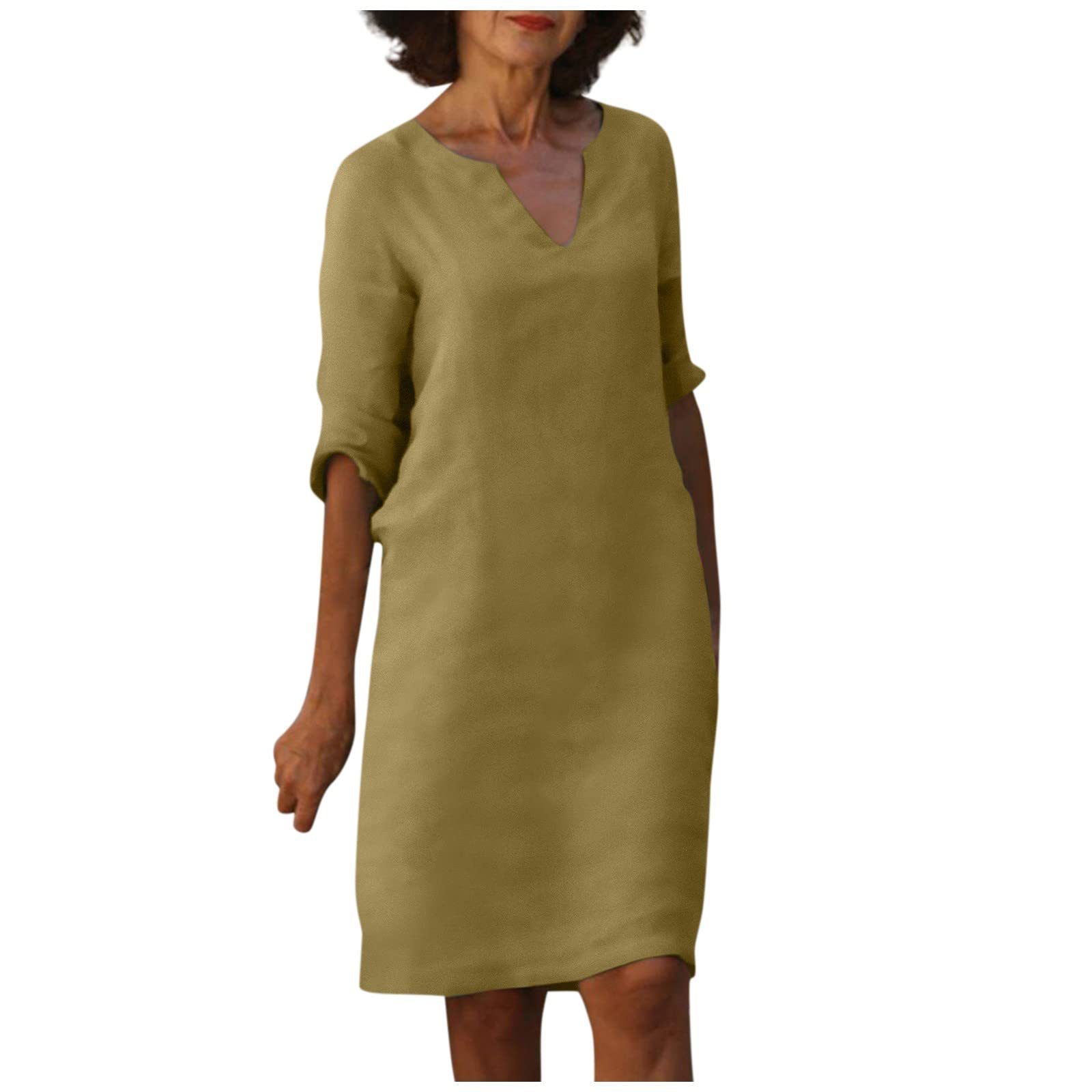 Women's casual dress with V-neck and 3/4 sleeves – Comfortable and stylish for daily use