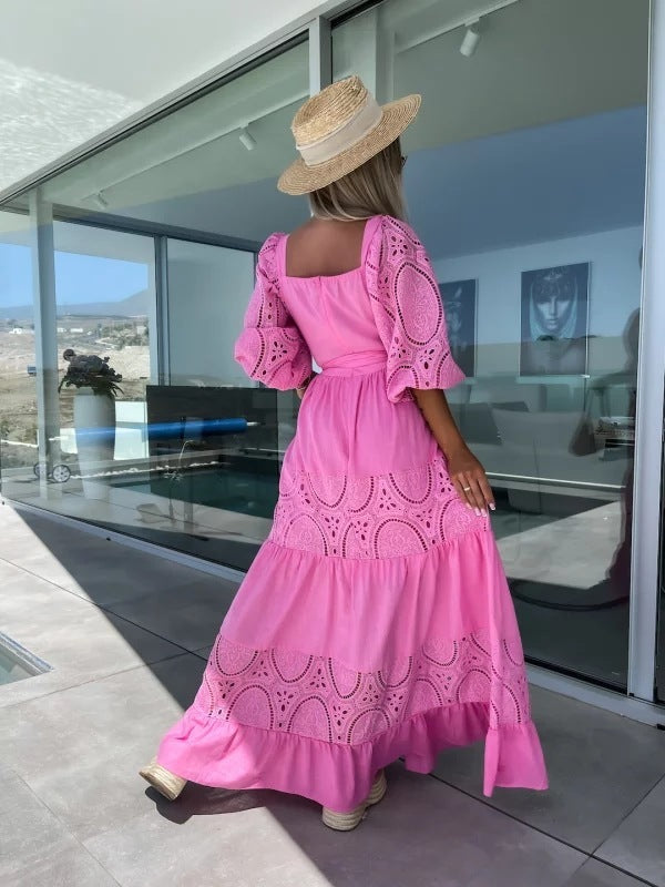Victoria – Airy Women's Linen-look Summer Dress with Loose Fit and Tie at the Waist