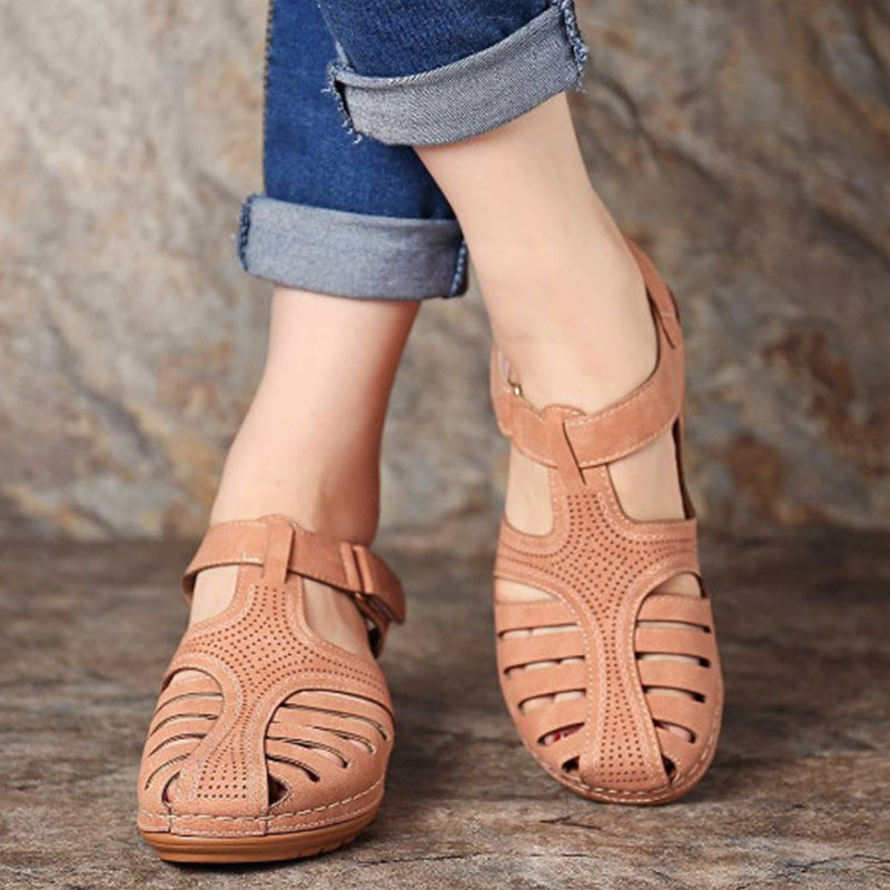 Sharon – Retro Wedge Sandals with Round Toe
