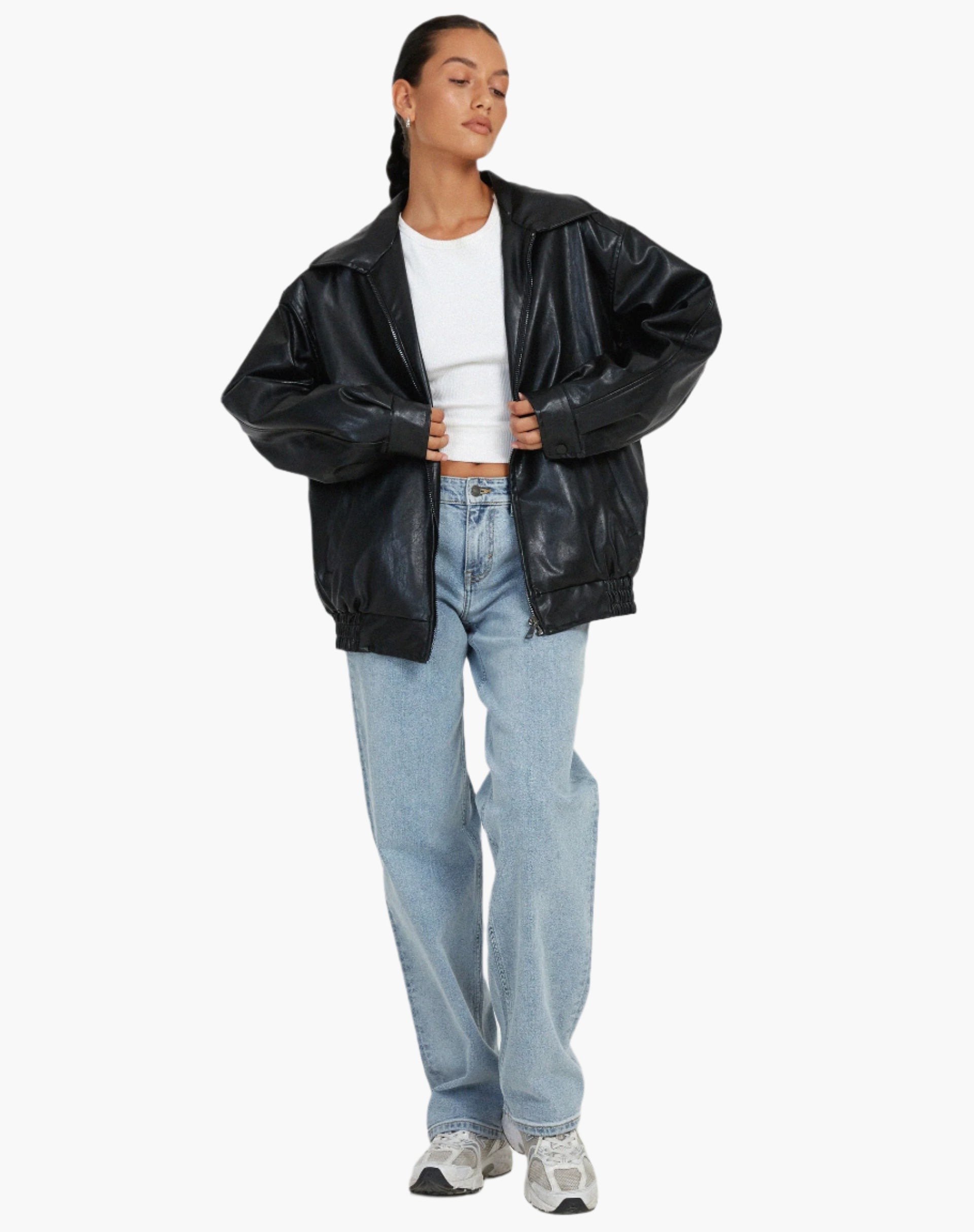 Women's Oversized Leather Jacket – Fashionable Streetstyle Jacket for Casual and Evening Looks