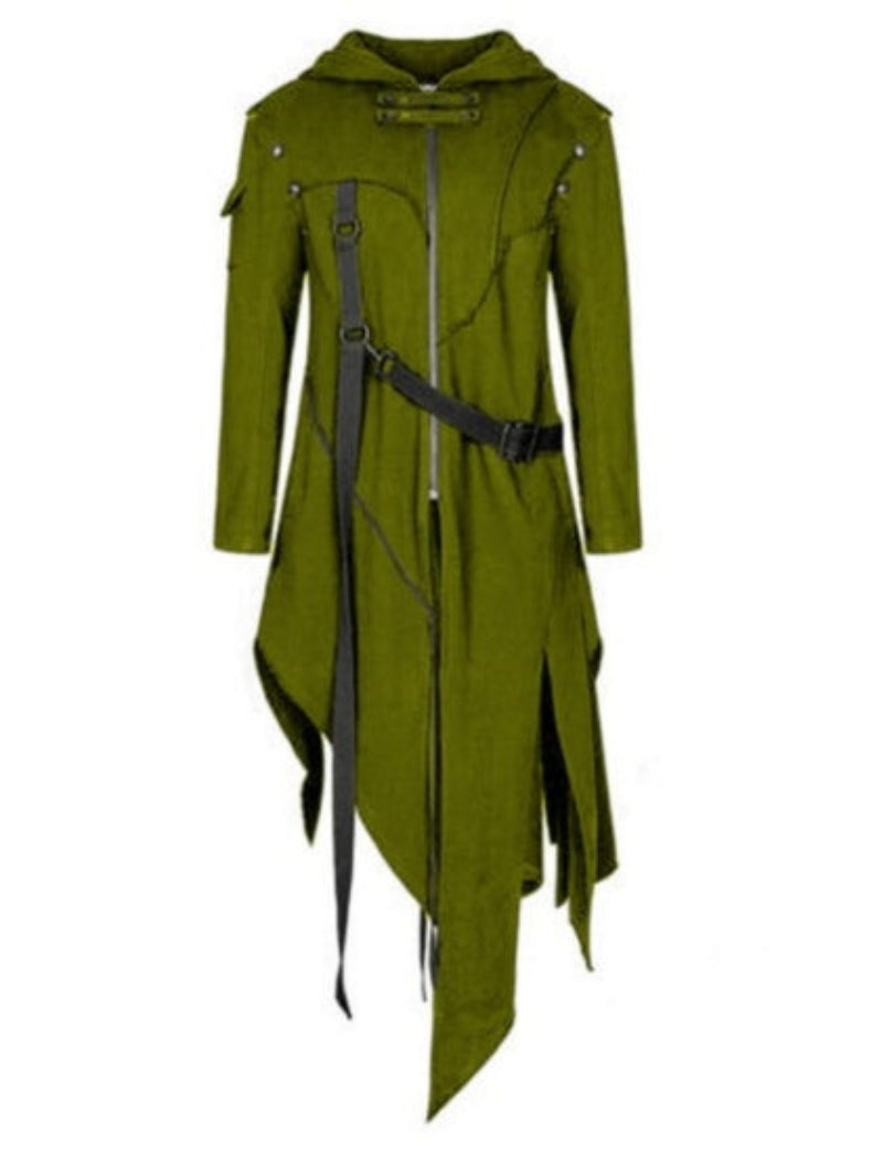 Halloween Men's Gothic Jacket Costume – Long Vintage Punk Hoodie for Party and Cosplay