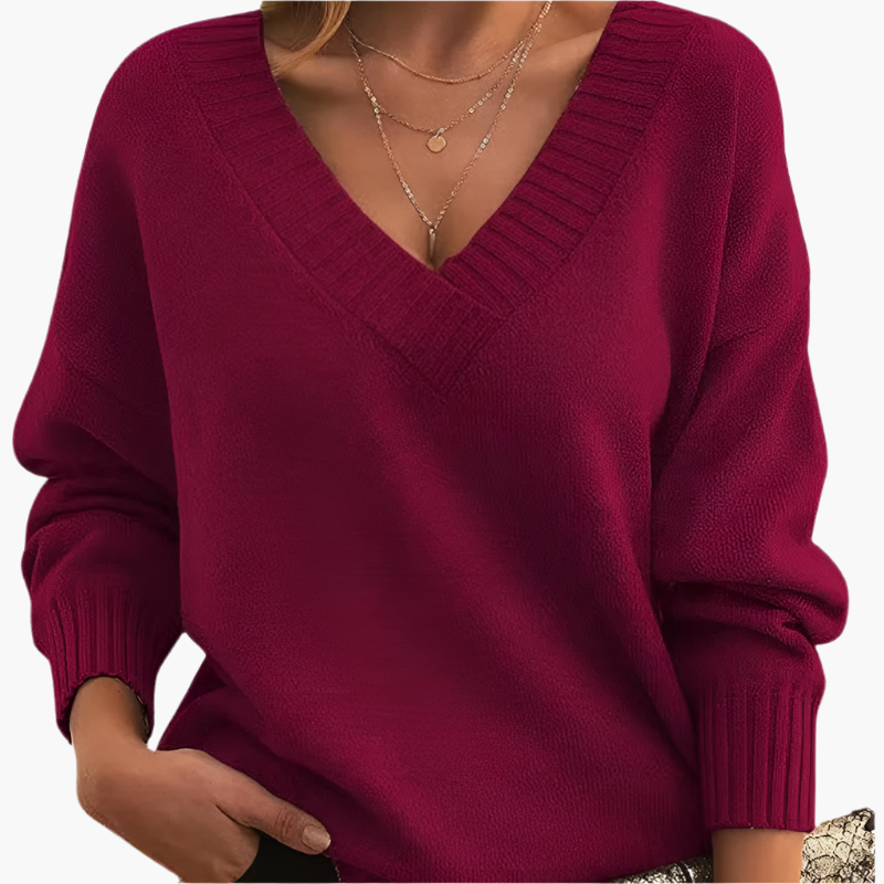Women's V-neck Knitted Sweater – Elegant Timeless Style for Winter & Daily Use