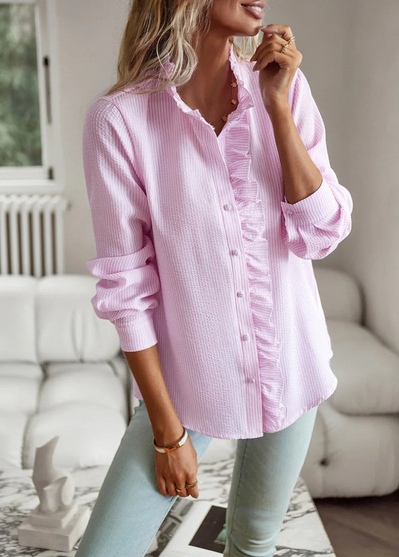 Ladies Chic Ruffle Blouse – Casual & Business, Fashionable Long Sleeves