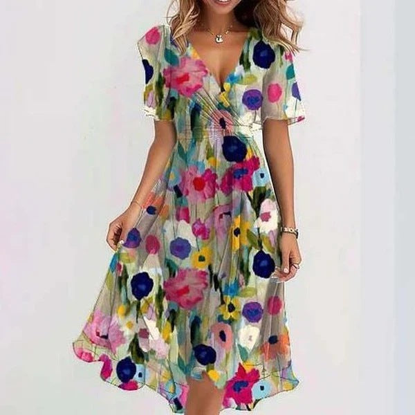 Women's wrap dress with floral pattern and elegant chiffon look