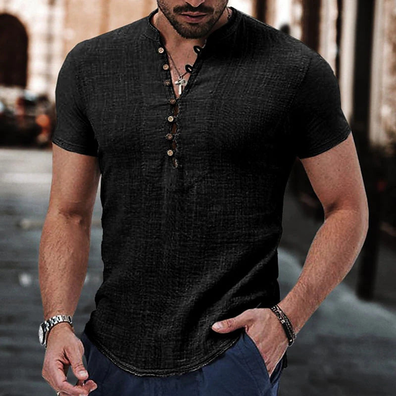 Men's casual T-shirt with button closure and modern fit
