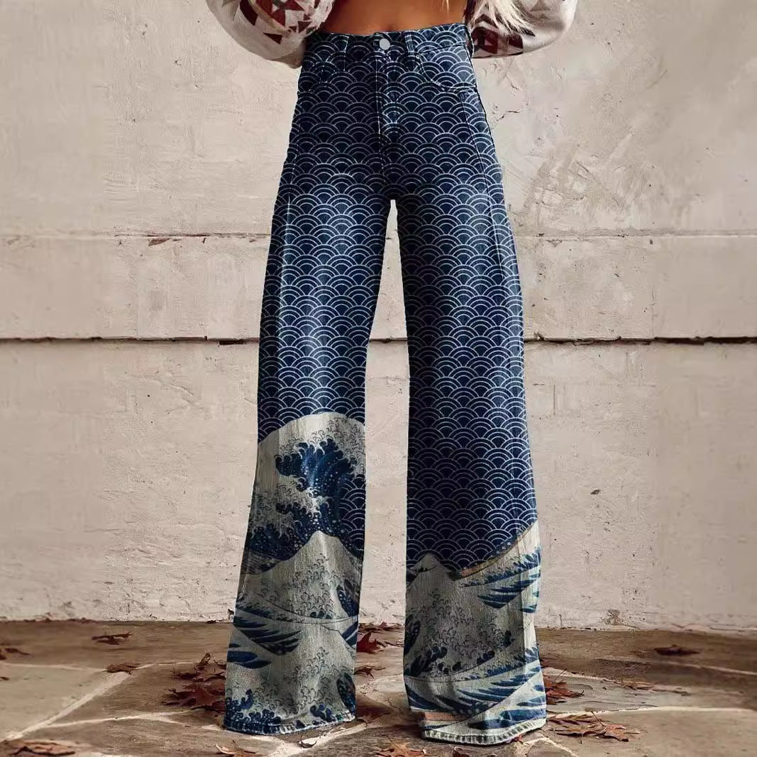 Jenny – Wide Women's Pants with 3D Digital Print