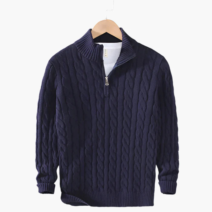 Men's Knitted Sweater with Zipper – Classic Cable Sweater for Style and Comfort