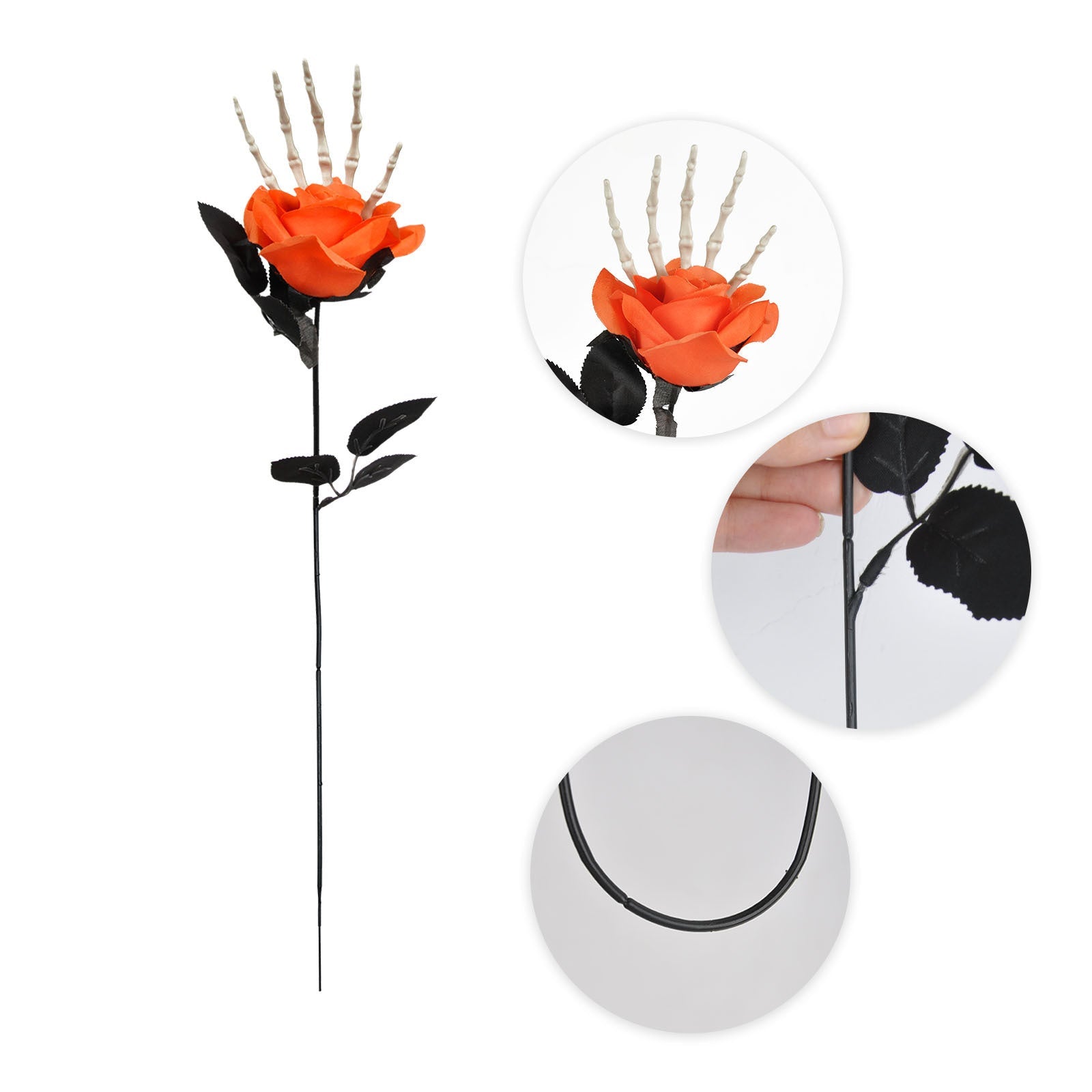 Halloween Jewelry Artificial Flower with Skeleton Hand – Creepy Decoration for Party & Celebration