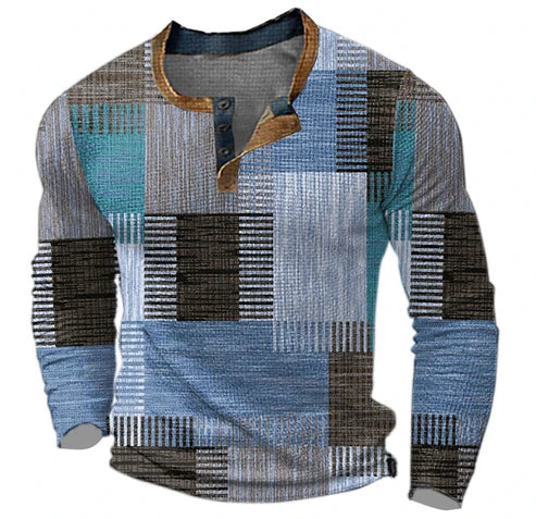 Men's Henley Knitted Sweater Patchwork Style – Comfortable Fashionable Sweater for Autumn and Winter