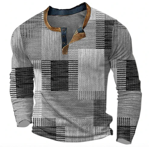 Men's Henley Knitted Sweater Patchwork Style – Comfortable Fashionable Sweater for Autumn and Winter