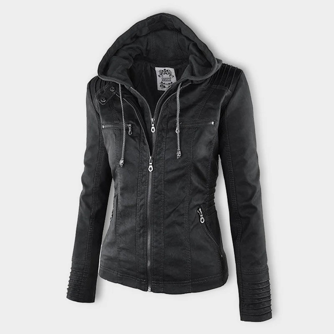 Women's Leather Jacket With Hood – Fashionable Water-Repellent Jacket For Every Occasion