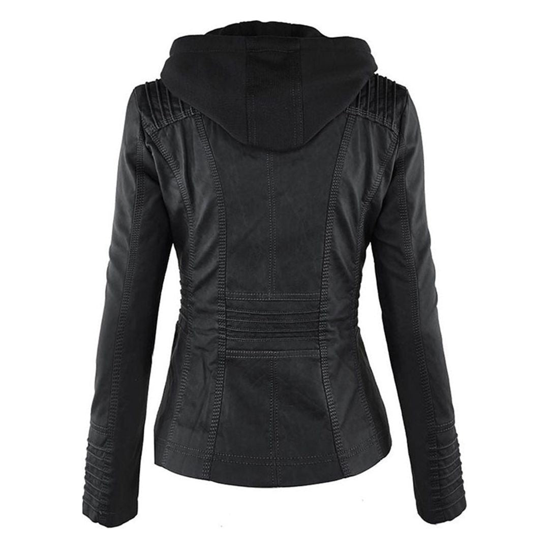 Women's Jacket with Hood – Trendy Leather Look for Autumn and Winter, Fashionable Style, Ideal for Daily Use