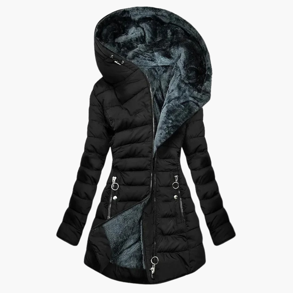 Ladies Elegant Winter Coat with Plush Lining and Fashionable Long Fit – Perfect for Cold Days