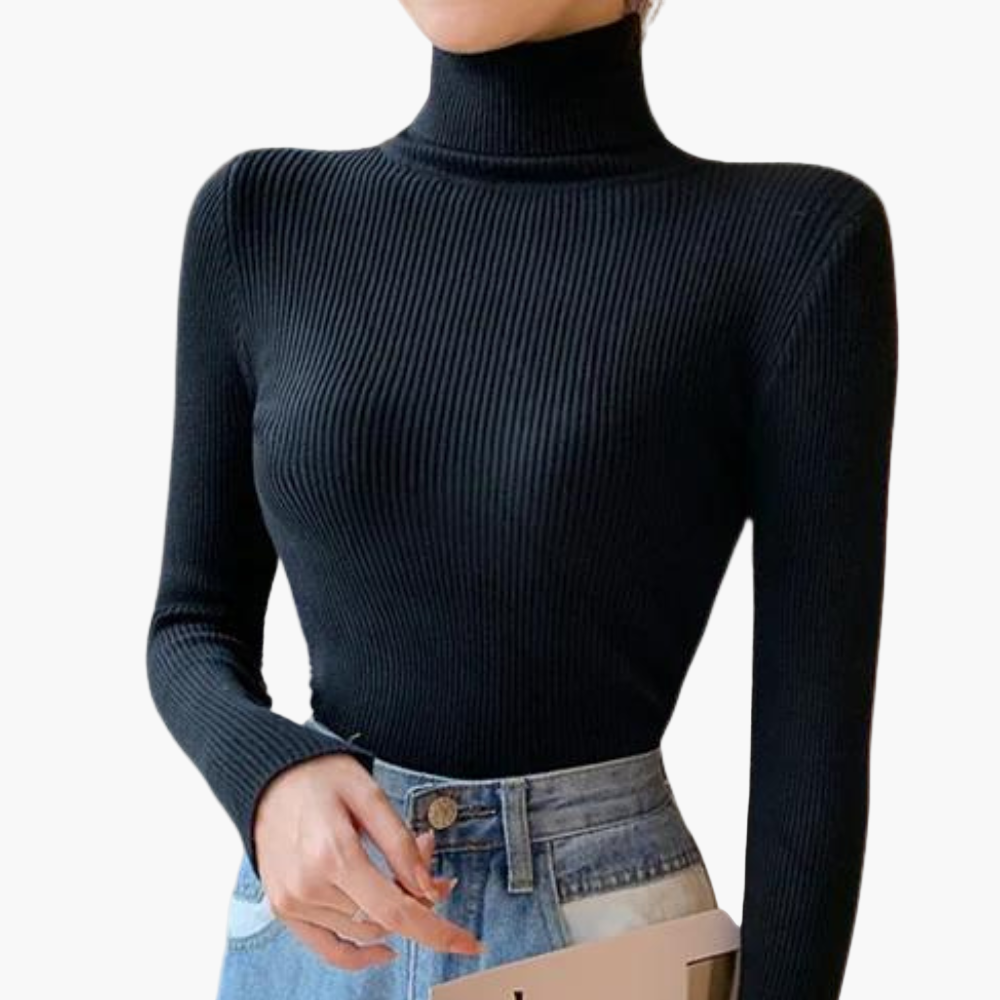 Women's Turtleneck Knitted Rib Pattern Elegant Stylish Casual and Business
