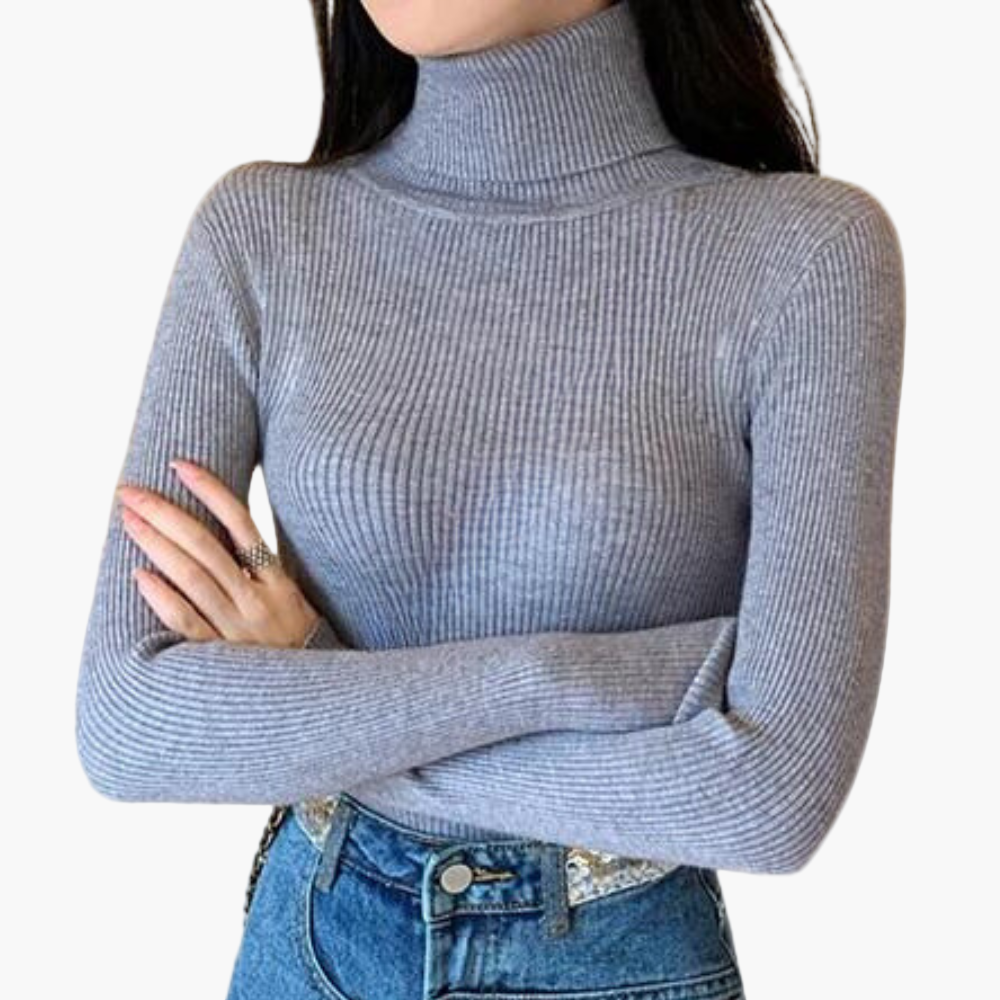 Women's Turtleneck Knitted Rib Pattern Elegant Stylish Casual and Business