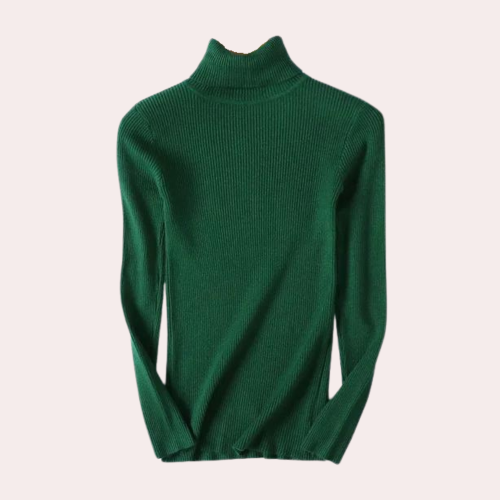 Women's Turtleneck Knitted Rib Pattern Elegant Stylish Casual and Business