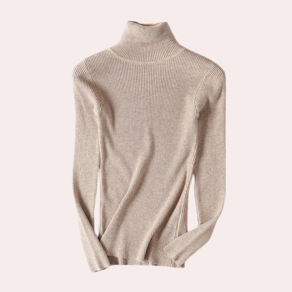 Women's Turtleneck Knitted Rib Pattern Elegant Stylish Casual and Business